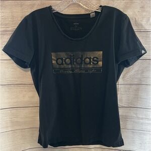 Adidas Women's Medium Black Graphic Logo Tee Three Stripes Life Cotton